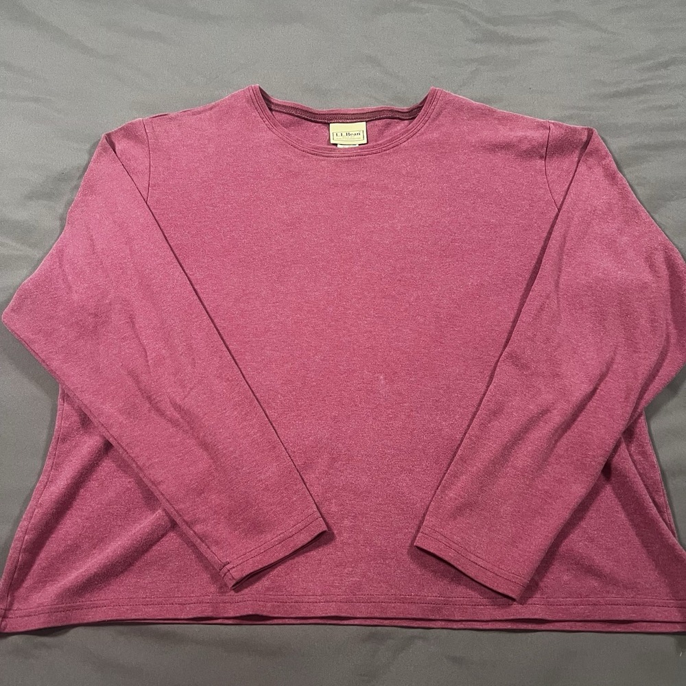LL Bean Top Womens Size XL Maroon 100% Cotton Long Sleeve Tee Minimalist Capsule
